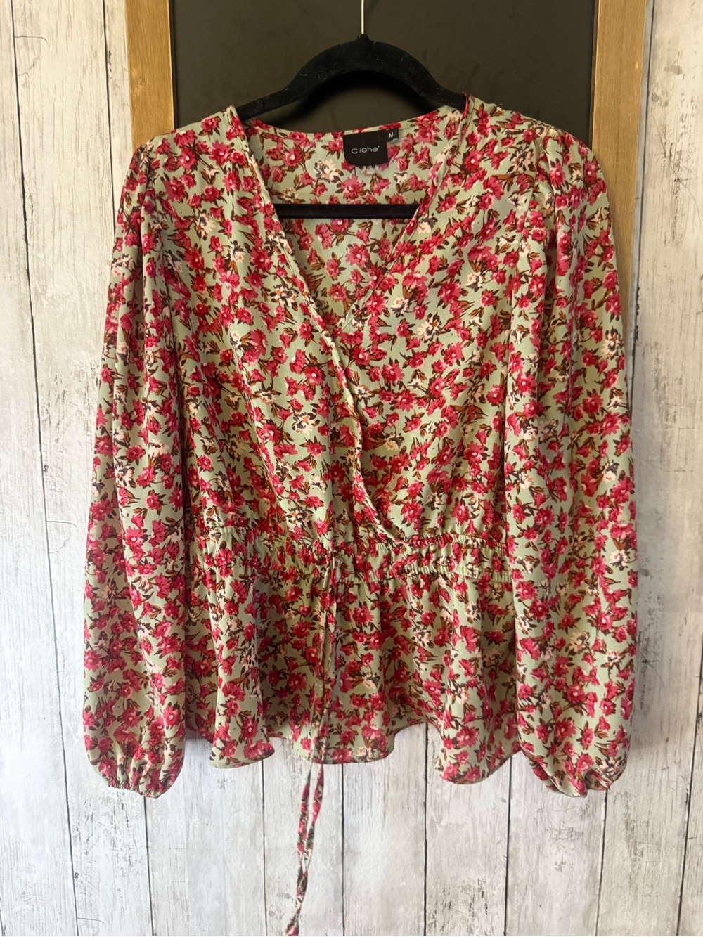 Cliche' Women's Top - Long Sleeve, Pink Floral - Size M 100% Cotton